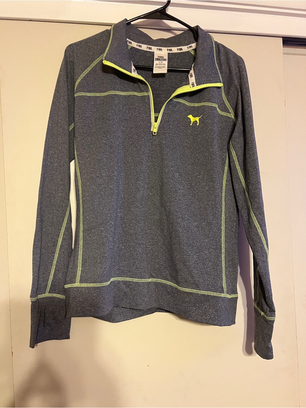 PINK Victoria's Secret Gray Athletic Half-Zip with Neon Yellow Accents